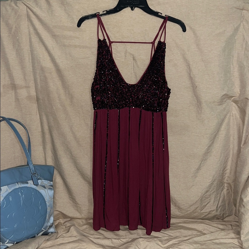 Free People Rich Burgundy Textured Dress